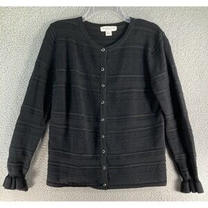 Melrose Chic Sweater Womens Large Black Pointelle Knit Button Cardigan Coquette